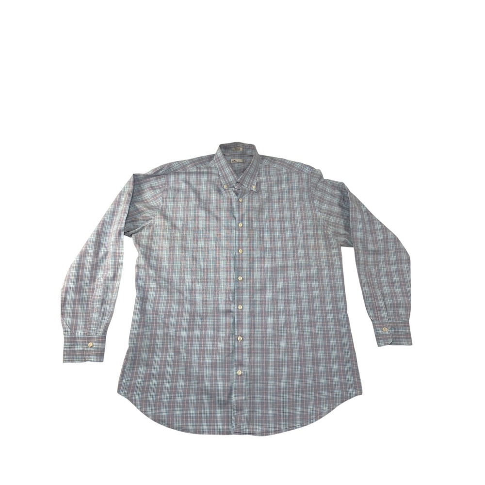 Peter Millar Mens XL Blue Purple Plaid Button Down Cotton Long Sleeve Shirt